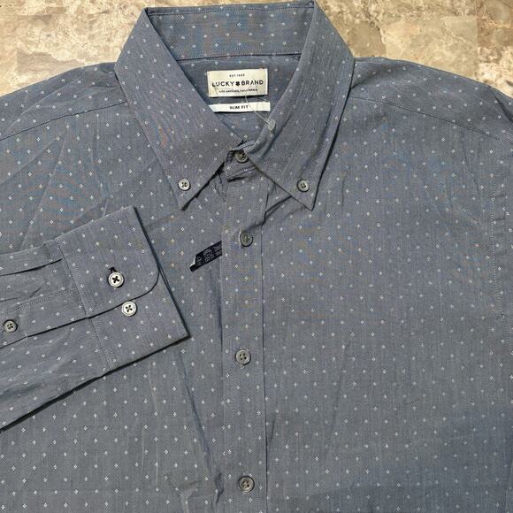 Lucky Brand Shirt Mens Medium Blue Geometric Long Sleeve Button NEW - Picture 1 of 10
